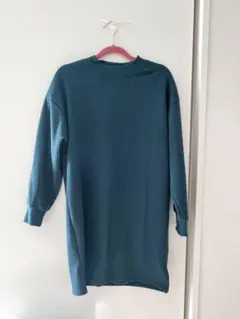 シューラルー SHO LA RUE 長袖ニット膝丈ワンピースグリーン緑