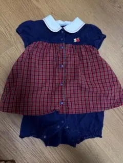 familiar チェック柄 襟付きロンパース