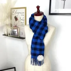 【新品未使用】Lune jumelle チェック柄 マフラー ブルー 青