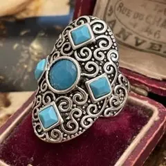 英国　イギリス　ヴィンテージ　トルコ石　ターコイズブルー　指輪　リング　15号