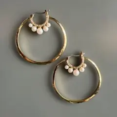 ヴィンテージ　パール　フープピアス