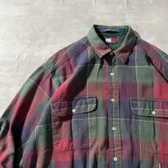 【マドラスチェック、刺繍ロゴ】トミーヒルフィガー古着オールシーズン使える1枚◎