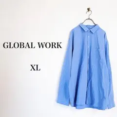 GLOBAL WORK（XL）サラサマレギュラーシャツ　ブルー　ストライプメンズのサムネイル