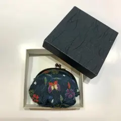 【美品】 和風 和柄 和装 がま口 財布 小銭入れ 青緑色 花柄 コンパクト ☆