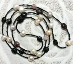 淡水パールナチュラルカラー＆トルマリンロングネックレス