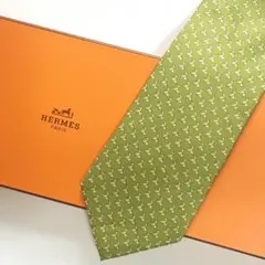 未使用級 エルメス HERMES ネクタイ シルク100% フランス製 グリーン