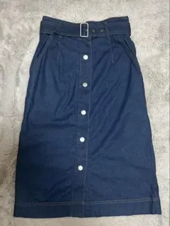 膝丈デニムスカート ボタンフロント