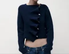 未着用　ZARA ネイビー ニットラップ カーディガン フリル ニット セーター