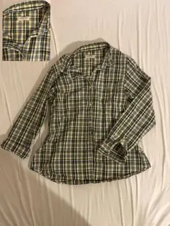 American Eagle 長袖 チェックシャツ イエロー ネイビーのサムネイル