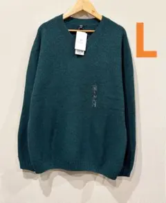 UNIQLO3DスフレヤーンVネックセーターLグリーン　新品　ユニクロ