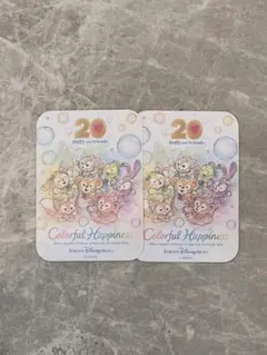 ダッフィーアンドフレンズ 20周年 カラフルハピネス ステッカー ２枚
