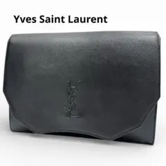 イブサンローラン レザー YSLロゴ型押し クラッチバッグ ブラック