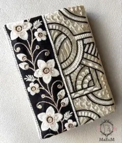 MaEuMインド刺繍リボン文庫本ブックカバー片側調整タイプ【black4】