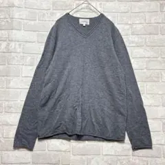 ニット メンズ ウール100 XL グレー 大きいサイズ シンプル Vネック