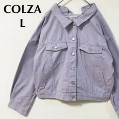 コルザ デニムジャケット Gジャン バックリボン 綿 ショート丈 ラベンダー L