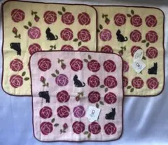 日本製　今治ハンドタオル　猫とバラ（3枚セット）