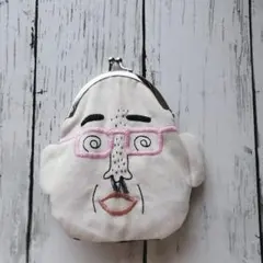 ハンドメイドがま口ポーチ　耳付きメガネおじさん9センチ口金