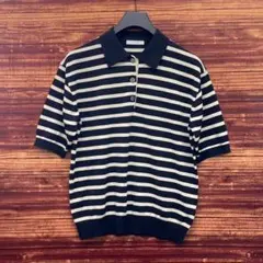 JOURNAL STANDARD ボーダー ニットポロシャツ ブラックのサムネイル