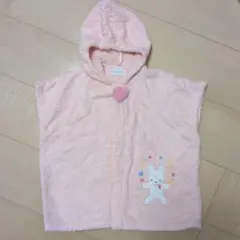 ウサギ刺繍のピンクベビータオル地ガウン　ポンチョ　日本製