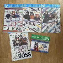 ウマ娘プリティーダービー BOSS クリアファイル 4種と、缶バッチ付きポーチ