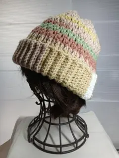 カラフル手編みニット帽 フリーサイズ