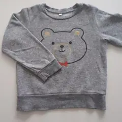 クマの顔プリント 長袖トレーナー グレー