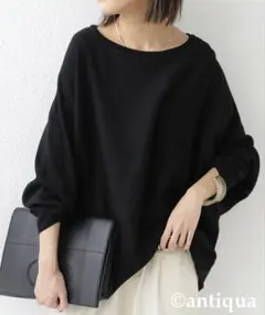 antiqua アンティカ ドルマンニット ブラック 黒 綿100% ゆったり