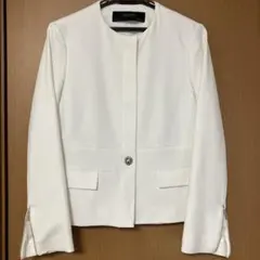 ZARA ザラベイシック　ホワイト ノーカラージャケット