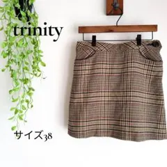 b2702トリニティ チェック柄 ミニスカート38ファスナー 難あり 秋冬向け