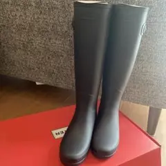 HUNTER ネイビー ロングブーツ バックル付き