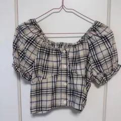 チェック柄オフショルダー トップス