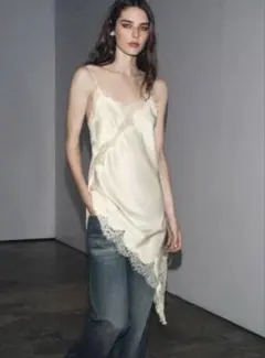 ZARA ザラ アシンメトリー レースキャミワンピース ホワイト XS