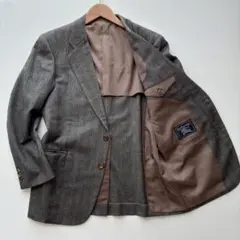 美品　バーバリー　テーラードジャケット　ヘリンボーン　カシミヤ　シルク　グレーのサムネイル