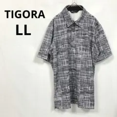 ティゴラ▶半袖ポロシャツ グレー 総柄 ボタン開閉 ロゴ刺繍 LLのサムネイル