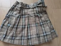 130センチベージュ系チェック プリーツスカート