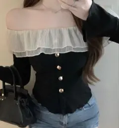 SHEIN オフショル トップス 長袖 ブラック Sサイズのサムネイル