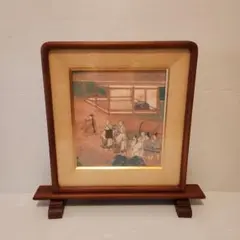 英国アンティーク木製ファイヤースクリーン/衝立/刺繍プチポワン(88