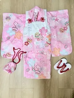 七五三用 花柄ピンク着物セット