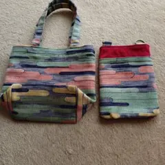 多色トートバッグ フクロウ柄裏地付き