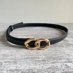 ダブルリング 細ベルト ブラック ゴールド バックル カジュアル キレイめ