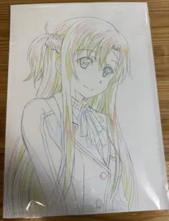 アスナ 直筆 かわらじま晃 ソードアート・オンライン 片励会印　下絵 アスナ 直筆 かわらじま晃 ソードアート・オンライン 片励会印 下絵