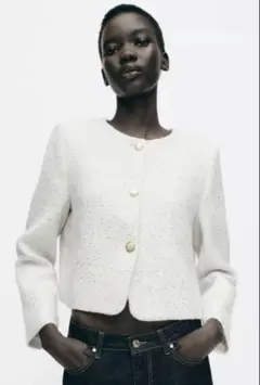 ZARA ノーカラーツイードジャケット　新品タグ付き