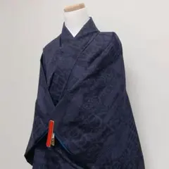 小紋　雲模様　竹模様　幾何学模様　ネイビー　着物　101t