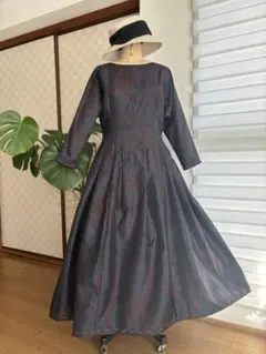 大島紬で大人可愛いドルマンスリーブロングワンピースに