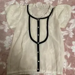 ベージュ 半袖ブラウス フリル レース