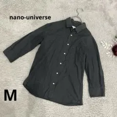 nano-universe メンズ　七分袖シャツ　黒　ドット柄　M 綿