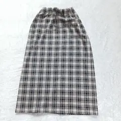 H&Mチェック ロングスカート S 茶 ゴム シンプル スリットのサムネイル
