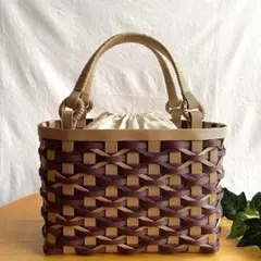 エコクラフト お花模様のかごバック 巾着付き 浴衣 着物 軽量 ハンドメイド