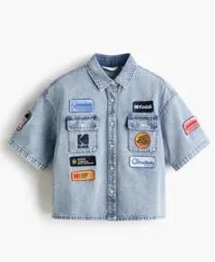 H&M コラボ Kodakコダック ルーズフィット オーバーサイズ デニムシャツ