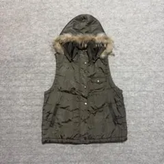 ゆ*野様 フード付きオリーブグリーンキルティングベスト　y2k グランジ